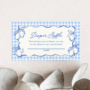 Amalfi Lemon Blue Gingham Diaper Raffle Ticket Enclosure Card