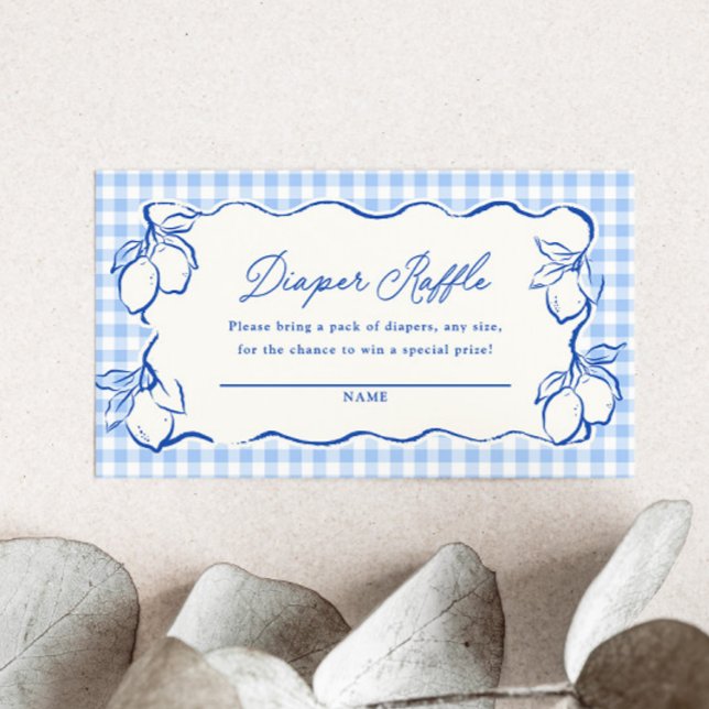 Amalfi Lemon Blue Gingham Diaper Raffle Ticket Enclosure Card (Creator Uploaded)
