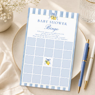 Amalfi Lemon Blue Striped Baby Shower Bingo Card