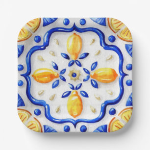 Amalfi Lemon Citrus Watercolor Mediterranean  Paper Plate