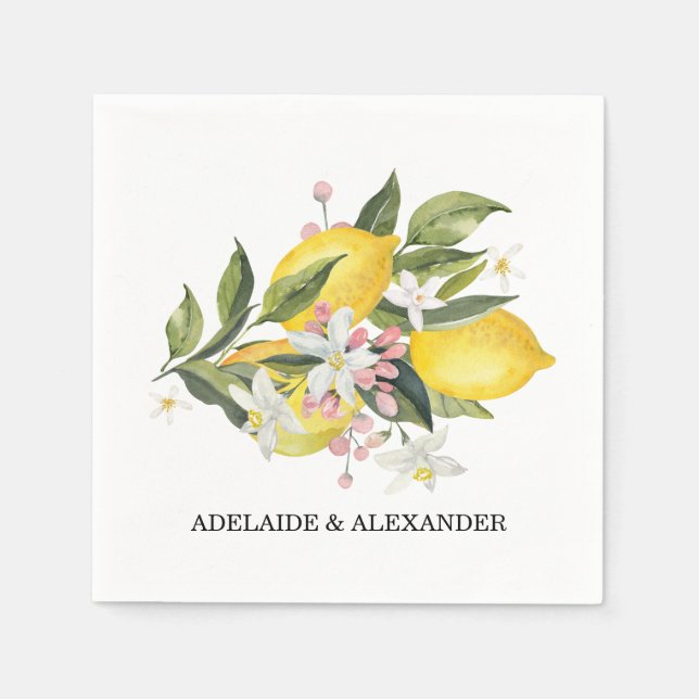 Amalfi Lemon Citrus Yellow Pink Napkin (Front)