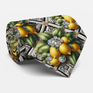 Amalfi Lemon Faux Silk   Luxury Art Deco Diamonds  Tie
