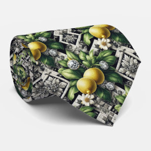 Amalfi Lemon Faux Silk   Luxury Art Deco Diamonds  Tie