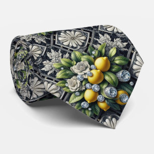 Amalfi Lemon Faux Silk   Luxury Art Deco Diamonds  Tie
