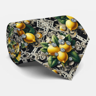 Amalfi Lemon Faux Silk   Luxury Art Deco Diamonds  Tie