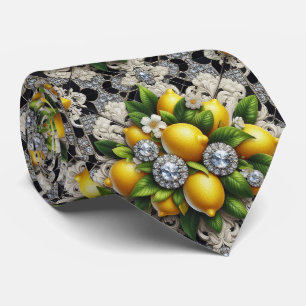 Amalfi Lemon Faux Silk   Luxury Art Deco Diamonds  Tie