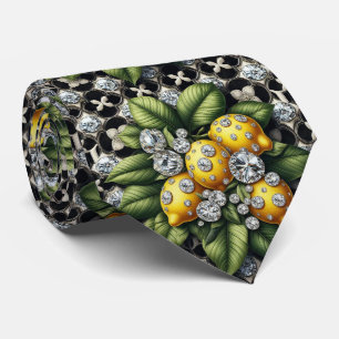 Amalfi Lemon Faux Silk   Luxury Art Deco Diamonds  Tie