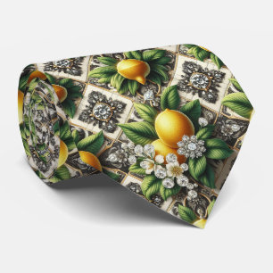 Amalfi Lemon Faux Silk Luxury Art Deco Diamonds Tie