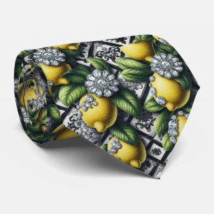 Amalfi Lemon Faux Silk   Luxury Art Deco Diamonds  Tie