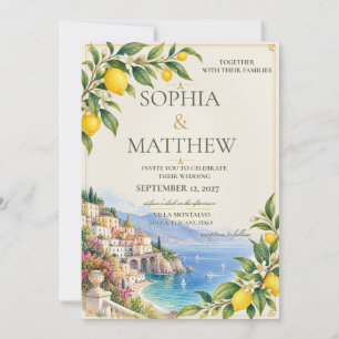 Amalfi Lemon Mediterranean Blue & Yellow Wedding Invitation