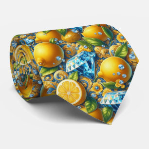 Amalfi Lemon Mediterranean Faux DIamonds Faux Silk Tie