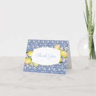 Amalfi Lemons Azulejos Powder Blue Baby Shower Thank You Card