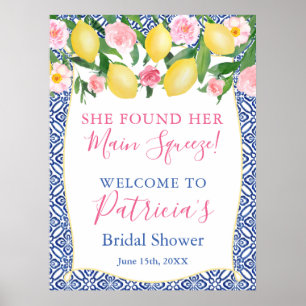 Amalfi Lemons Blue Tile Main Squeeze Bridal Shower Poster