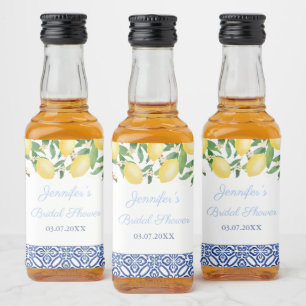Amalfi Lemons Blue Tiles Wedding Shower Favour Liquor Bottle Label