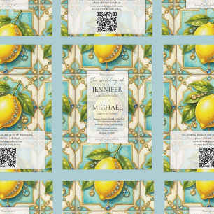Amalfi Lemons + Diamonds Luxury QR Code Wedding Invitation