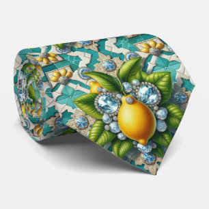 Amalfi Lemons Faux Silk   Art Deco DIamonds Tie