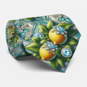 Amalfi Lemons Faux Silk   Art Deco DIamonds Tie