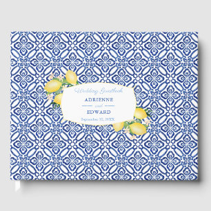 Amalfi Lemons Mediterranean Blue Tiles Wedding Guest Book