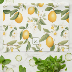 Amalfi Lemons Monogrammed Crest Kitchen Towel