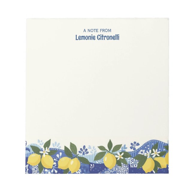 Amalfi Lemons Personalized Italian Lemon Citrus Notepad (Front)