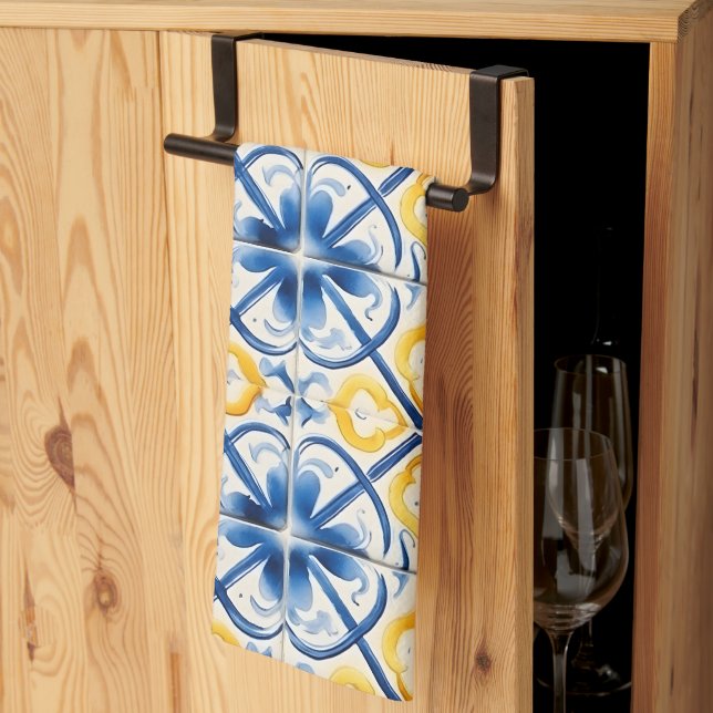 Amalfi Mediterranean Blue Tiles Kitchen Towel (Thirds Fold)