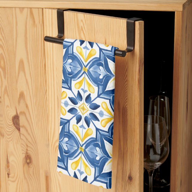 Amalfi Mediterranean Blue Tiles Kitchen Towel (Thirds Fold)