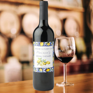 Amalfi Positano blue tiles lemons bridal shower Wine Label