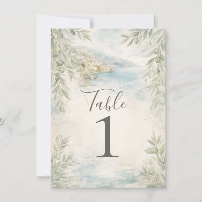 Amalfi Reverie Mediterranean Coastal Table Number (Front)