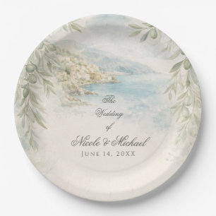Amalfi Reverie — Mediterranean Coastal Wedding Paper Plate