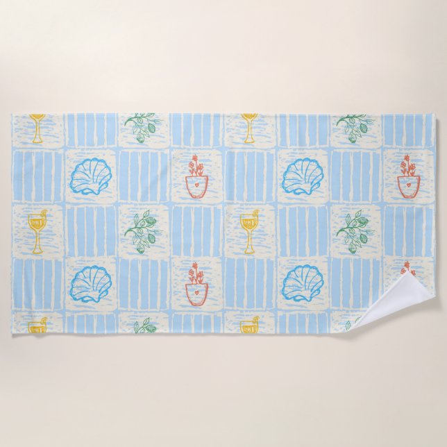 Amalfi style seamless pattern beach towel (Front)