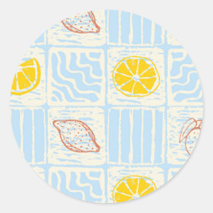 Amalfi style seamless pattern with lemons classic round sticker