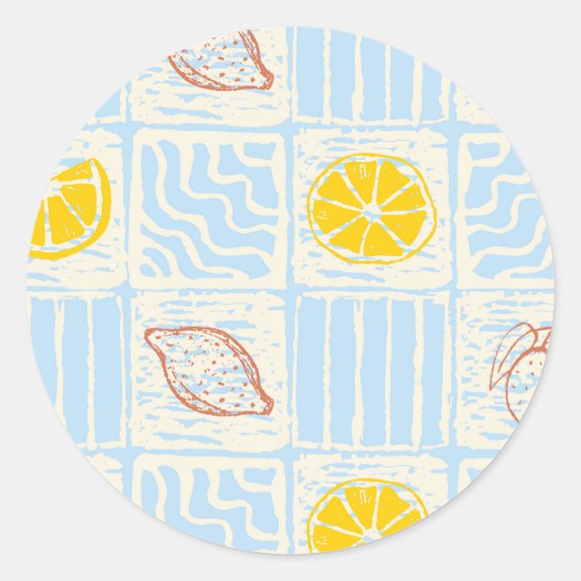 Amalfi style seamless pattern with lemons classic round sticker (Front)