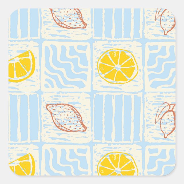 Amalfi style seamless pattern with lemons square sticker (Front)