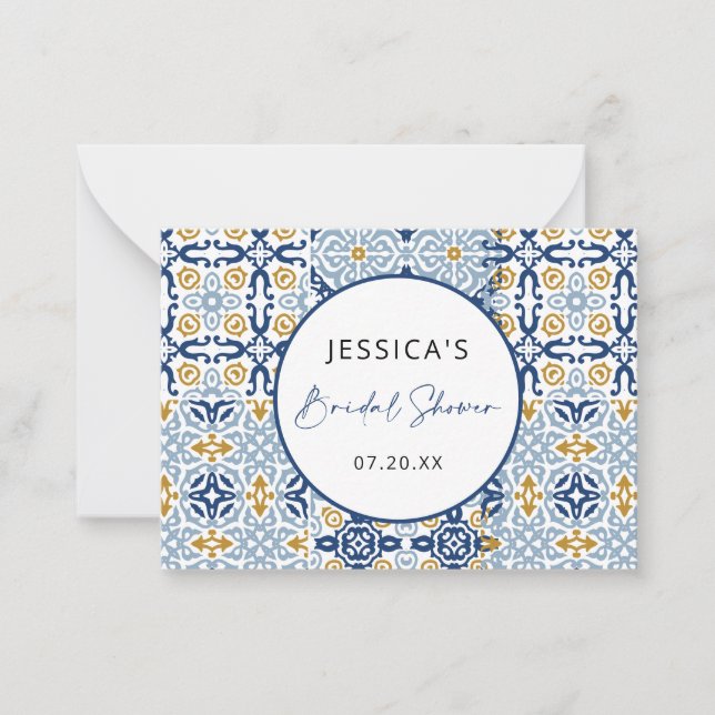 Amalfi Tile Blue Yellow Bridal Shower  Card (Front)