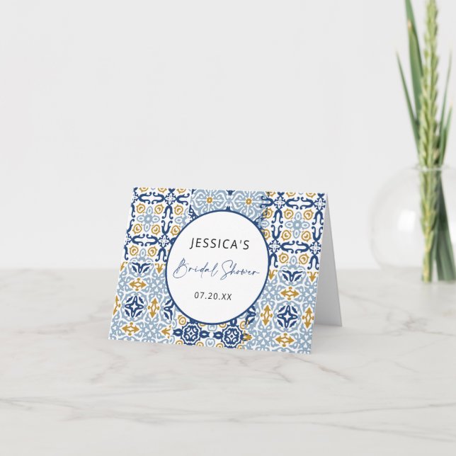 Amalfi Tile Blue Yellow Bridal Shower   Note Card (Front)