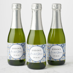 Amalfi Tile Blue Yellow Bridal Shower   Sparkling Wine Label