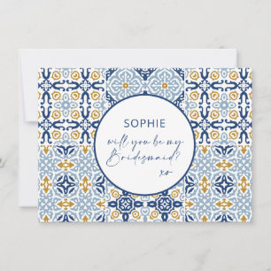 Amalfi Tile Blue Yellow Bridesmaid Proposal Card