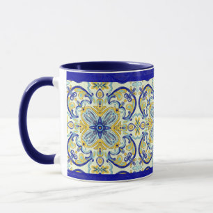 Amalfi Tile Mug Yellow Blue Teal