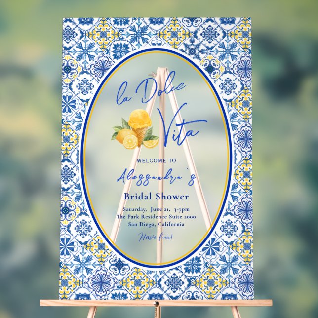 Amalfi Tiles Italian Summer Bridal Shower Acrylic Sign (Neutral)