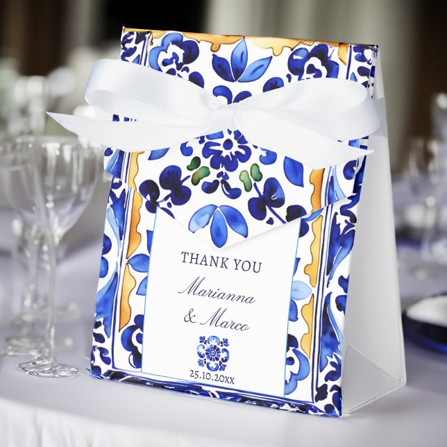 Amalfi Vietri blue tile wedding favours Favor Box (Amalfi Vietri blue tile wedding favors personalized Favor Box elegant favor boxes Mediterranean)