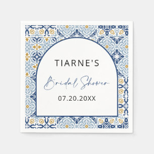 Amalfi Yellow Blue Tile Custom Bridal Shower Napkin