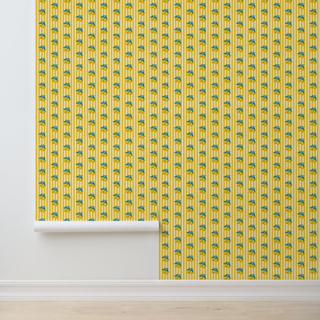 Amalfi Yellow Lemons Mediterranean Gingham Yellow  Wallpaper (Application)