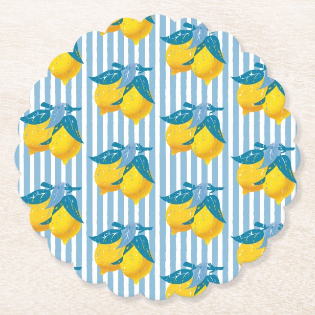 Amalfi Yellow Lemons Mediterranean Style Paper Coaster (Front)