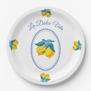 Amalfi Yellow Lemons Mediterranean Style Paper Plate