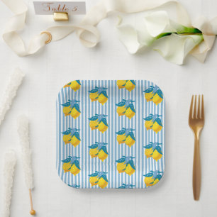 Amalfi Yellow Lemons Mediterranean Style Paper Plate