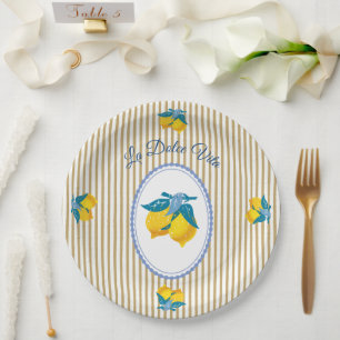 Amalfi Yellow Lemons Mediterranean Style Paper Plate