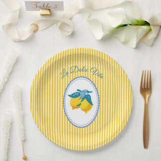 Amalfi Yellow Lemons Mediterranean Style Paper Plate