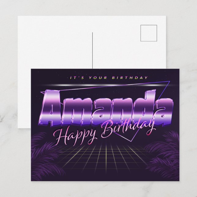Amanda Name first name purple postcard birthday (Front/Back)