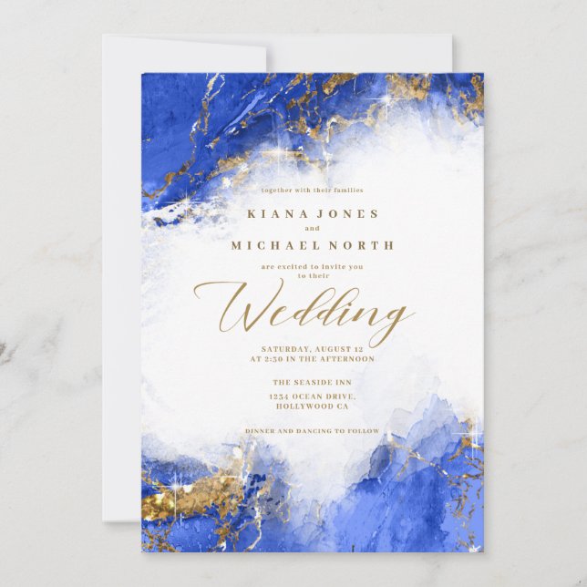 Amanda Piszczek Marble Glitter Lt Royal Blue ID644 Invitation (Front)