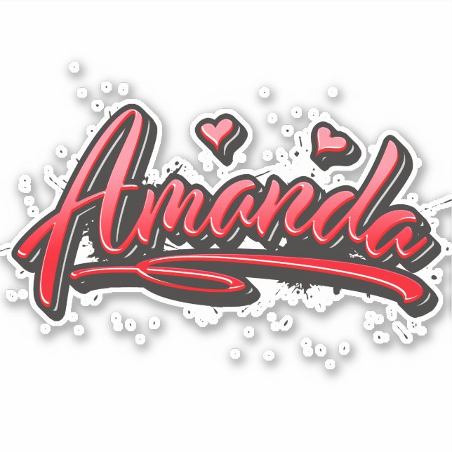 Amanda red Heart Graffiti Sticker (Front)